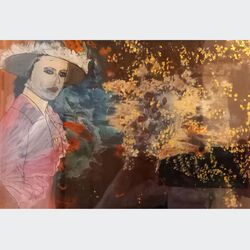 "Frau mit Maske"  2017  Acryl auf Hinterglas 20 x 30 cm